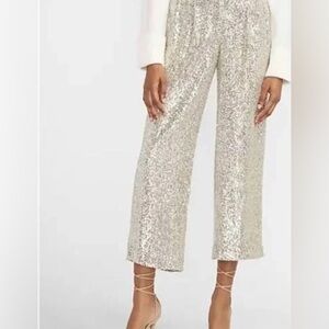 Express Silver Sequin Wide-Leg Crop Trousers